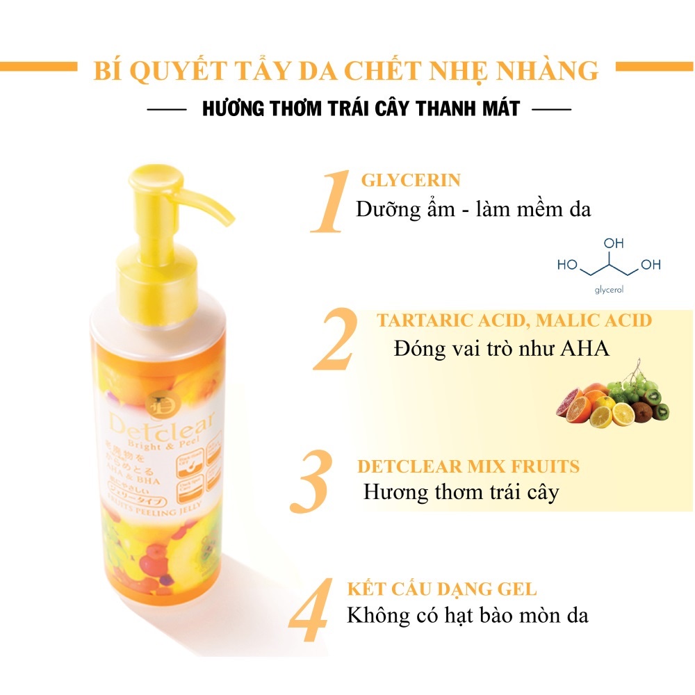 Gel Tẩy Tế Bào Chết Meishoku Detclear Trái Cây Bright & Peel Fruit Peeling Jelly 180ml