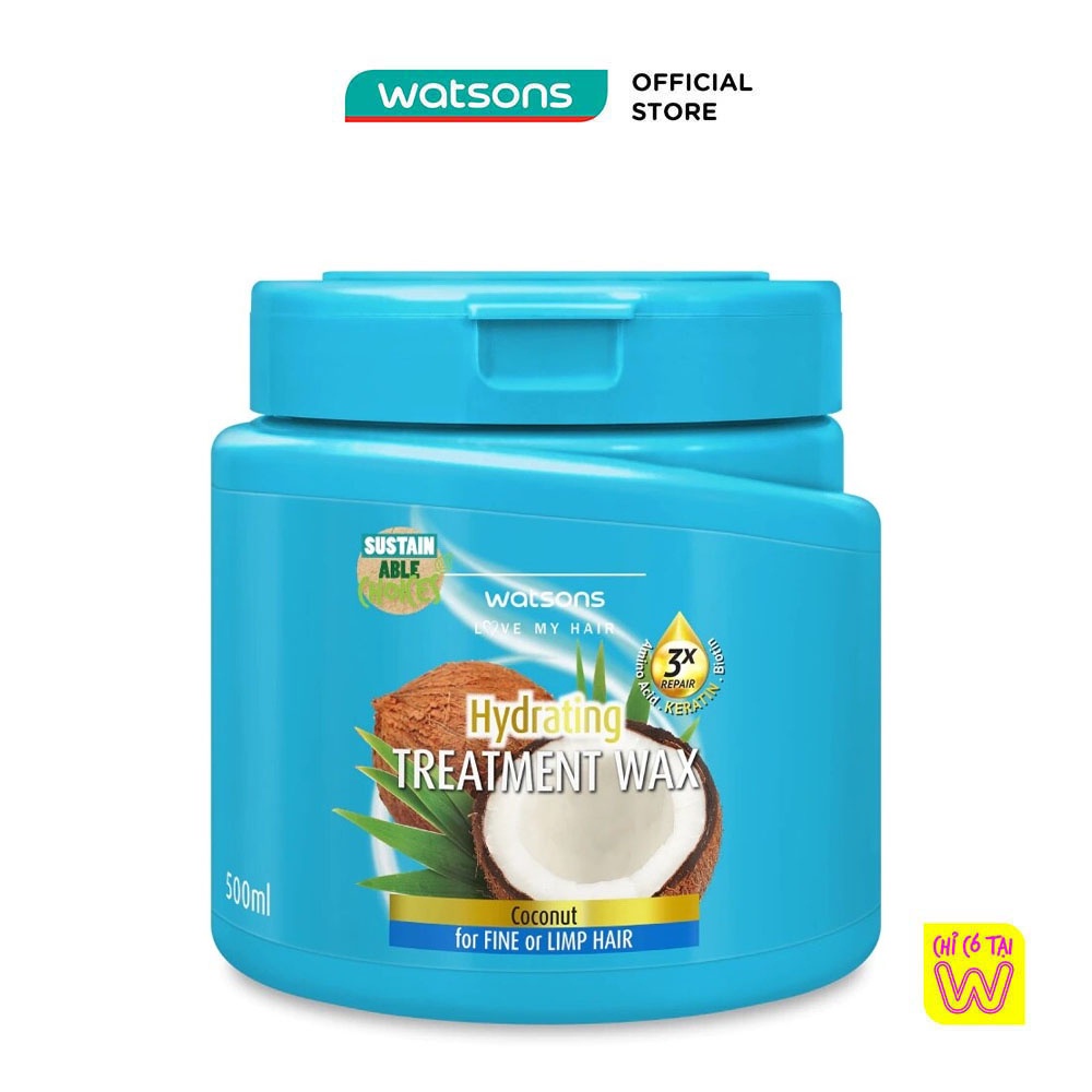 [Mã FMCGWA101 giảm 8% đơn 250K] Kem Ủ Tóc Watsons Treatment Wax Coconut for Fine Or Limp Hair 500ml