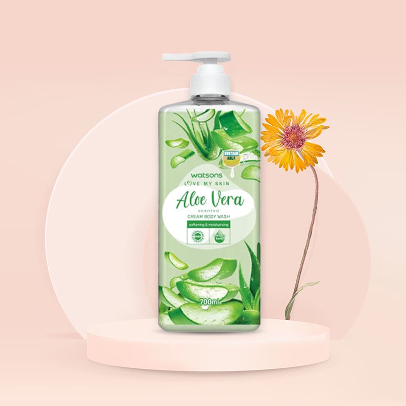 Kem Tắm Watsons Love My Skin Aloe Vera Scented Cream Body Wash 700ml