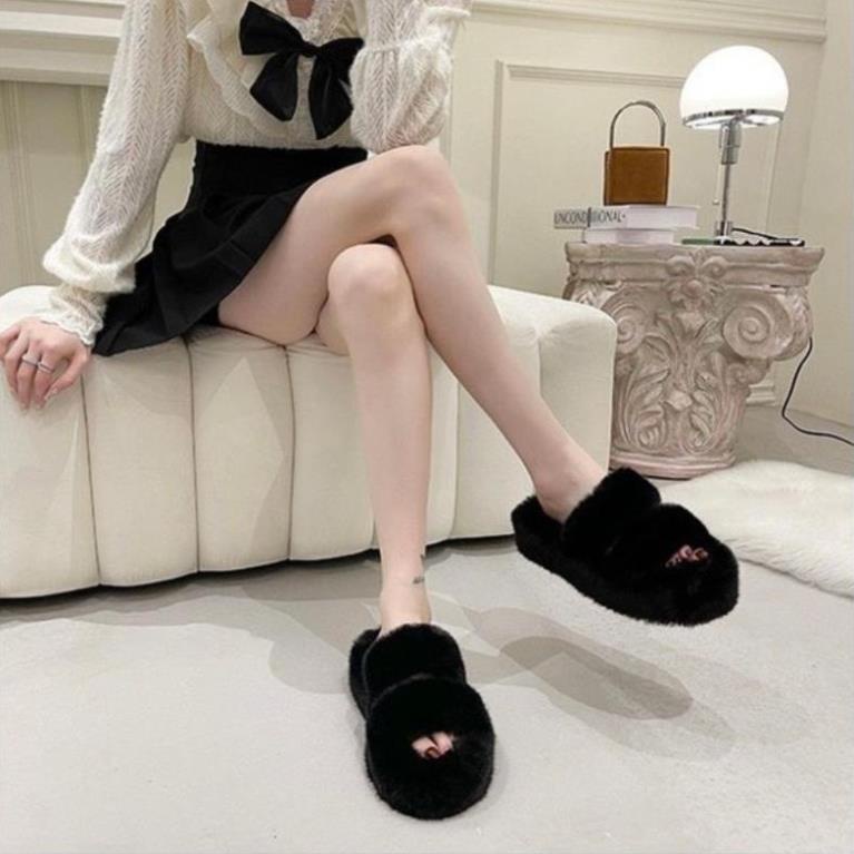 Dép lông đi trong nhà, dép bông nữ thời trang thu đông mới đế cao su độn 4cm - DÉP THU ĐÔNG