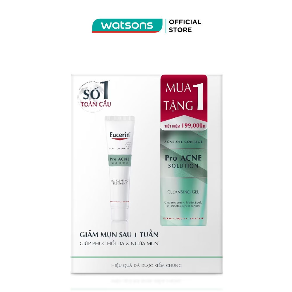Combo Eucerin Pro Acne Phục Hồi & Ngừa Mụn (Gel Giảm Mụn AI Treatment 40ml + Gel Rửa Mặt 75ml)