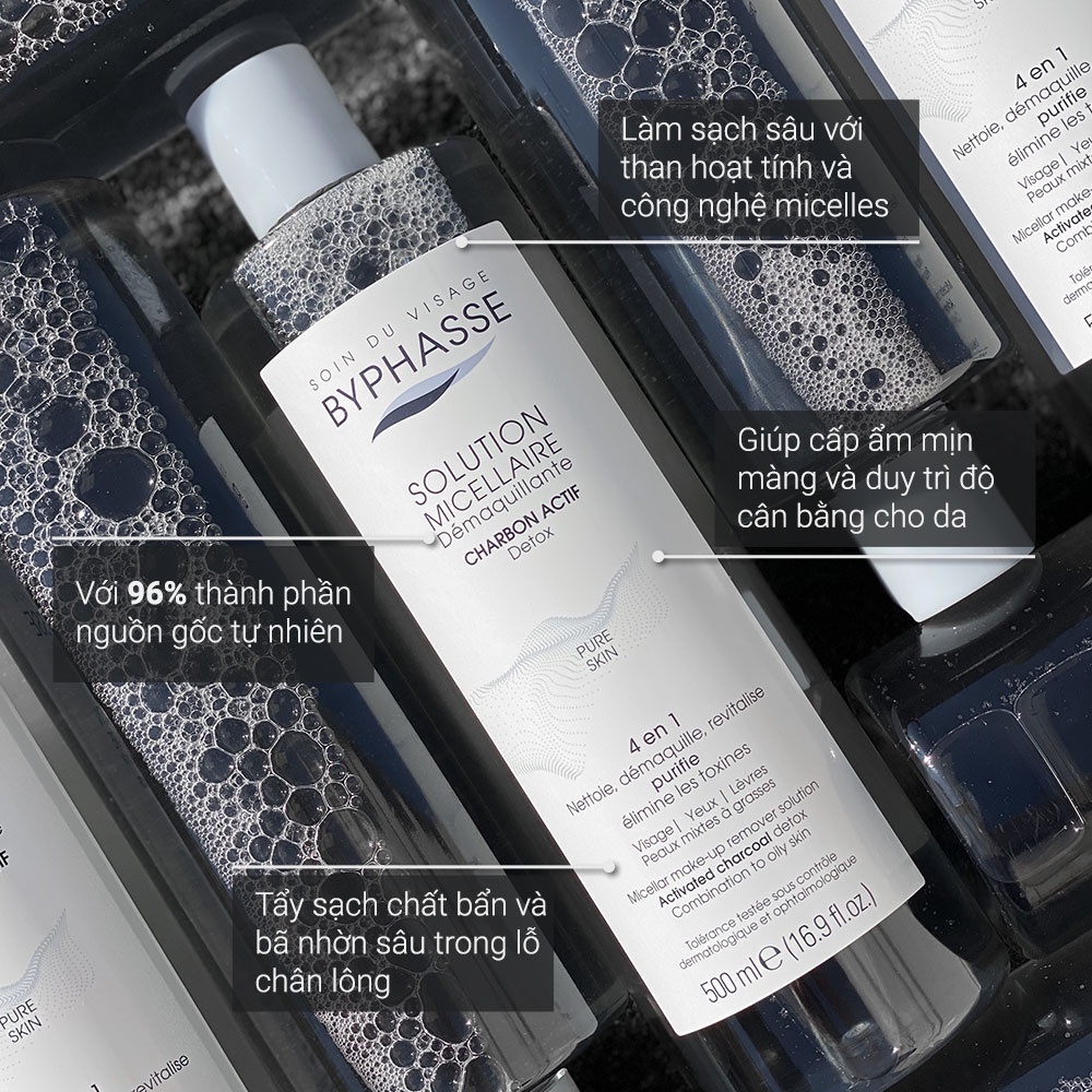 Nước Tẩy Trang Byphasse Micellar Solution Than Hoạt Tính Activated Charcoal Detox 500ml