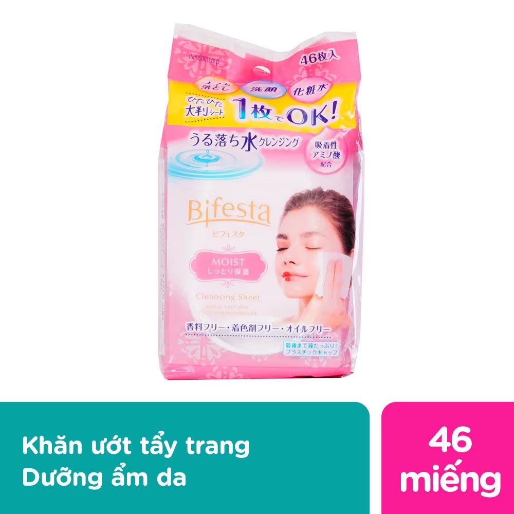 [Mã FMCGWA101 giảm 8% đơn 250K] Khăn Ướt Tẩy Trang Bifesta Cleansing Sheet Moist O Dưỡng Ẩm Cho Da Khô Gói 46 Miếng