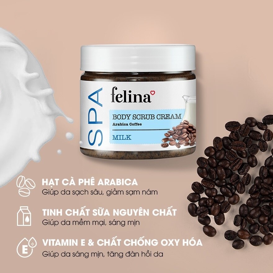 Kem Tẩy Tế Bào Da Chết Felina Hạt Cà Phê Tinh Chất Sữa 400g