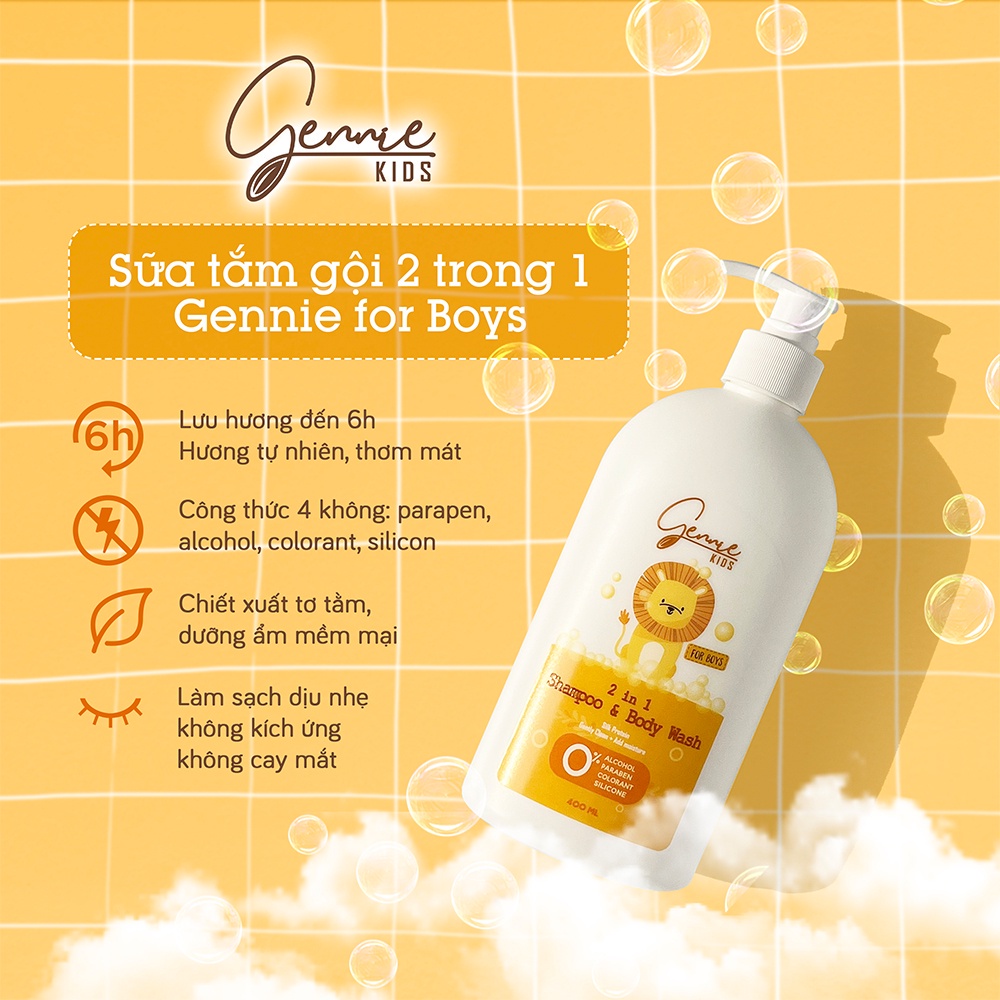 Dầu Tắm Gội Toàn Thân Gennie Kids 2in1 Cho Bé Trai 400ml