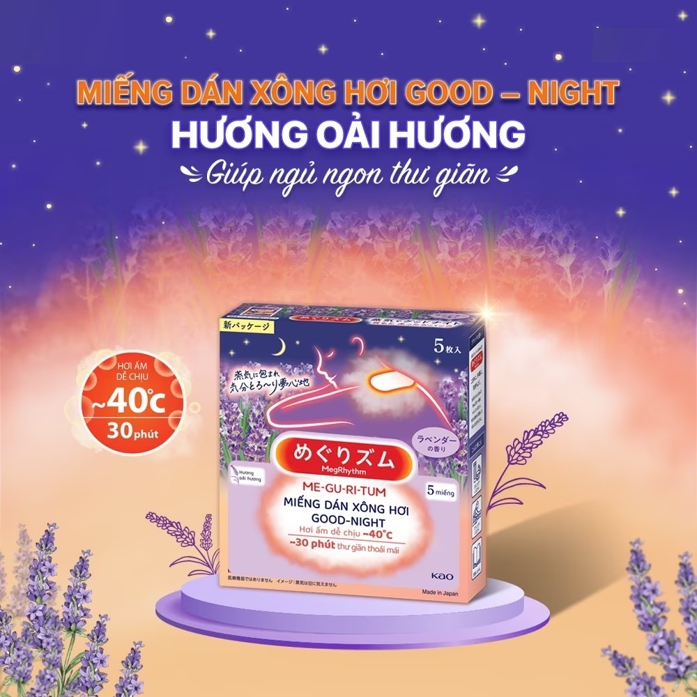 Miếng Dán Nóng Xông Hơi Megrhythm Good-Night Patch Oải Hương 5 Miếng