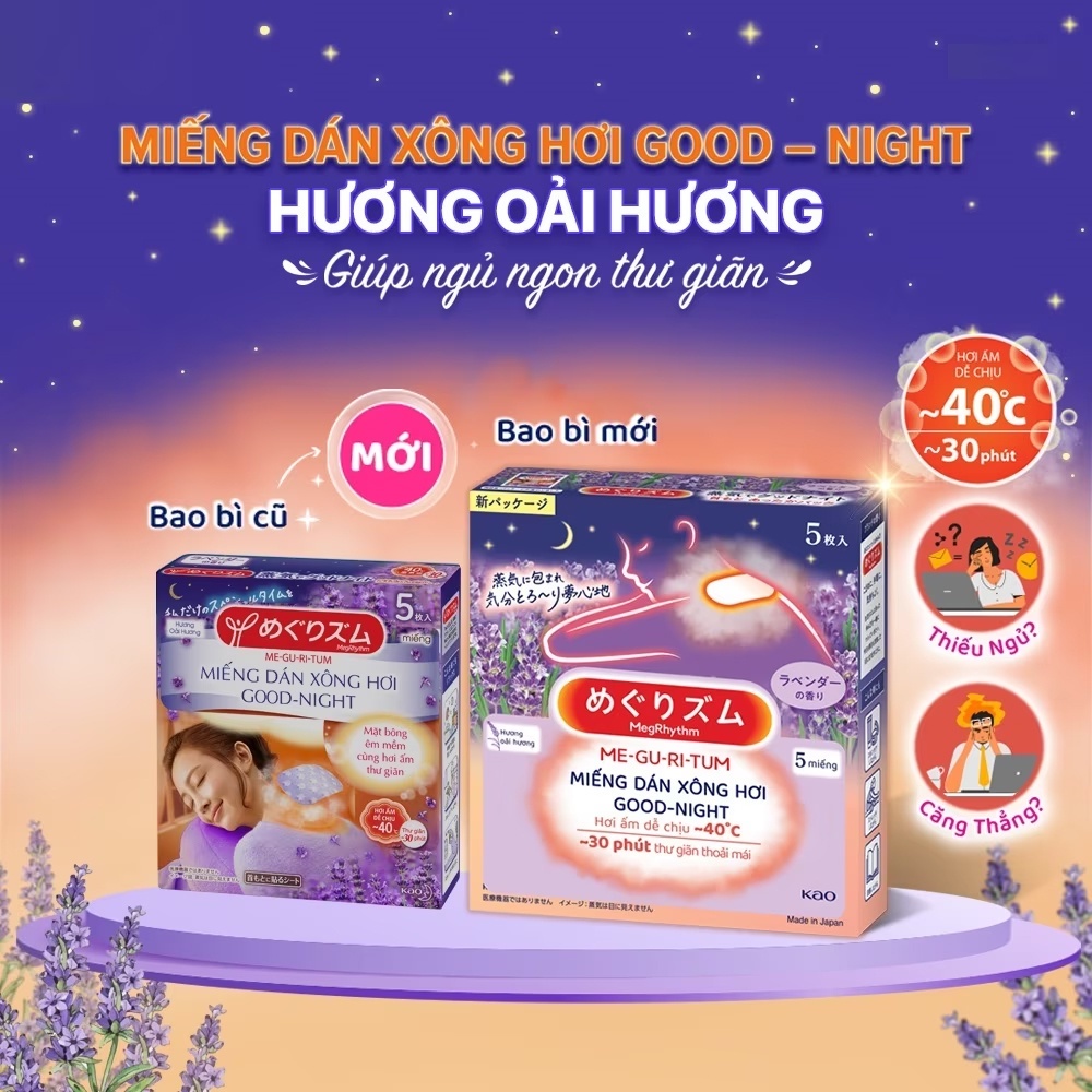 Miếng Dán Nóng Xông Hơi Megrhythm Good-Night Patch Oải Hương 5 Miếng