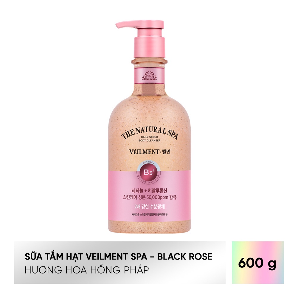 Sữa Tắm Hạt Veilment On The Body Dưỡng Ẩm Và Làm Sáng Da Hương Blackrose 600g