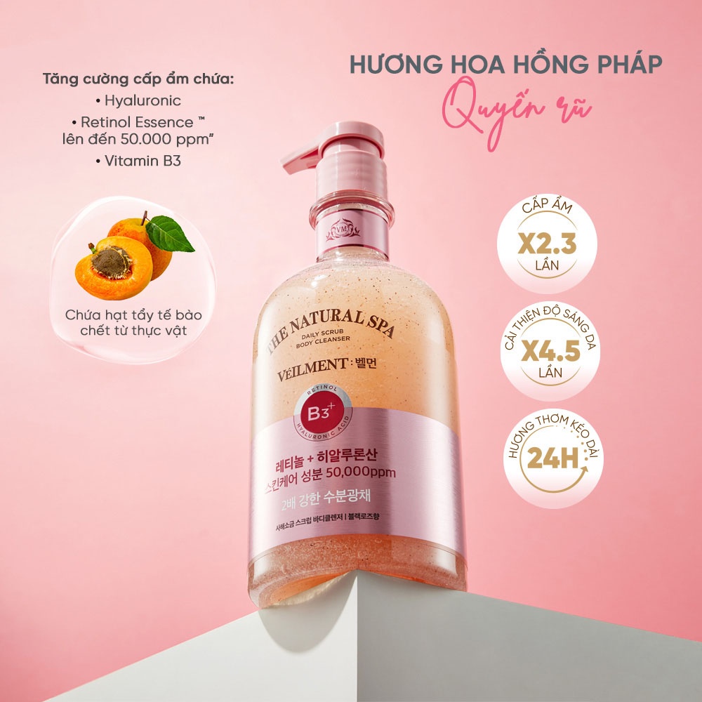 Sữa Tắm Hạt Veilment On The Body Dưỡng Ẩm Và Làm Sáng Da Hương Blackrose 600g