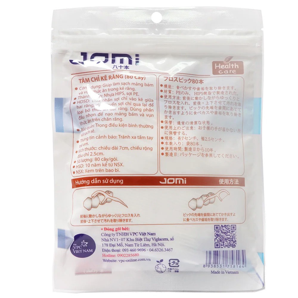 Tăm Chỉ Kẻ Răng Jomi Disposable Flosser 80 Cây/Gói