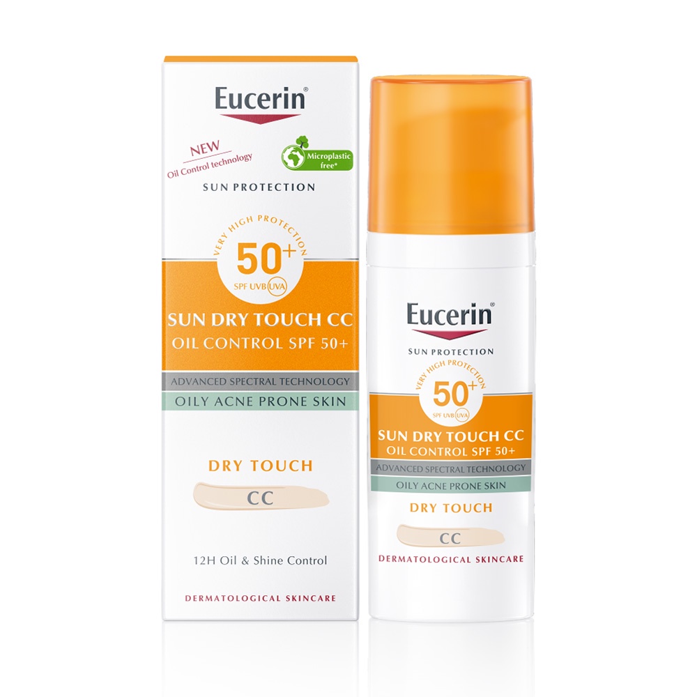 [Mã FMCGWA102 giảm 10% đơn 400K] Kem Chống Nắng Eucerin Kiểm Soát Nhờn Có Màu Sun Dry Touch CC Oil Control SPF50+ 50ml