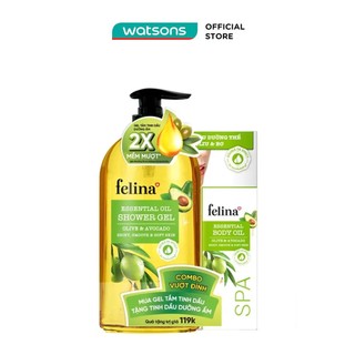 Combo felina (gel tắm tinh dầu oliu và quả bơ 800ml + tinh dầu dưỡng thể oliu và quả bơ 100ml)