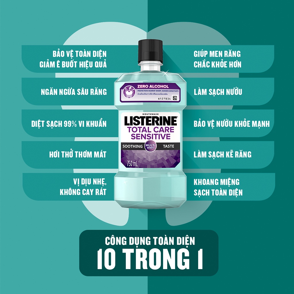 Nước Súc Miệng Cho Răng Nhạy Cảm Listerine Total Care Sensitive 750ml