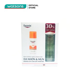 Combo eucerin (chống nắng eucerin kiểm soát nhờn spf50 50ml + nước tẩy trang eucerin proacne 200ml)