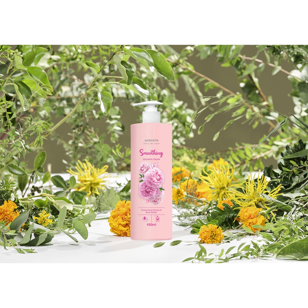 Kem Tắm Watsons Mềm Mịn Da Chiết Xuất Hoa Mẫu Đơn & Bơ Shea Smoothing Shower Cream 450ml