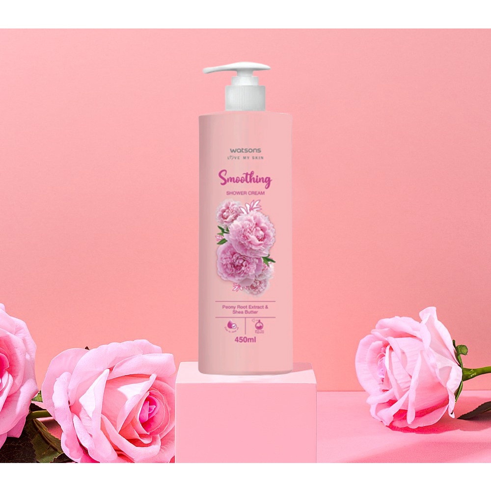 Kem Tắm Watsons Mềm Mịn Da Chiết Xuất Hoa Mẫu Đơn & Bơ Shea Smoothing Shower Cream 450ml