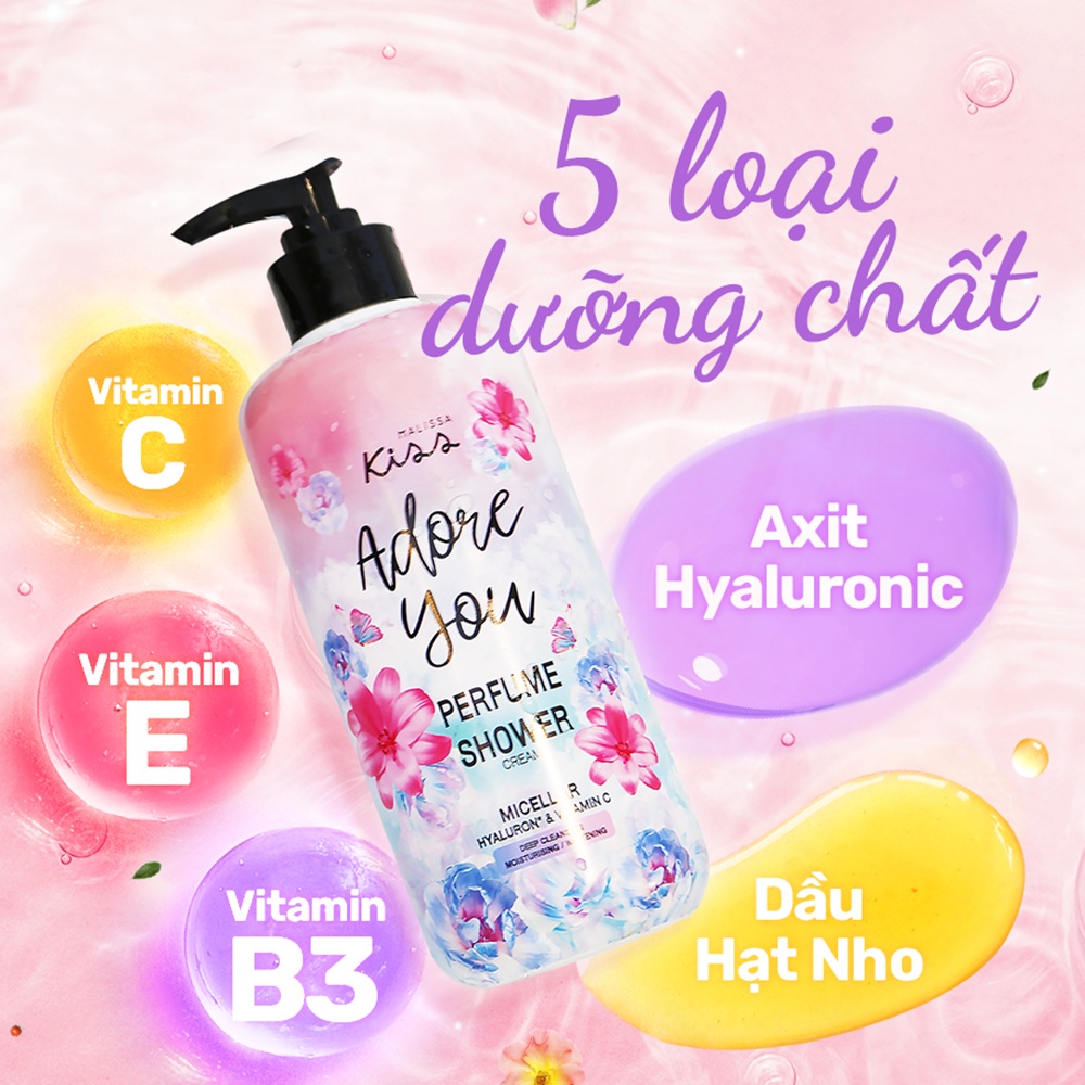 Sữa Tắm Malissa Kiss Sạch Sâu Hương Nước Hoa - Hương Adore You 350ml