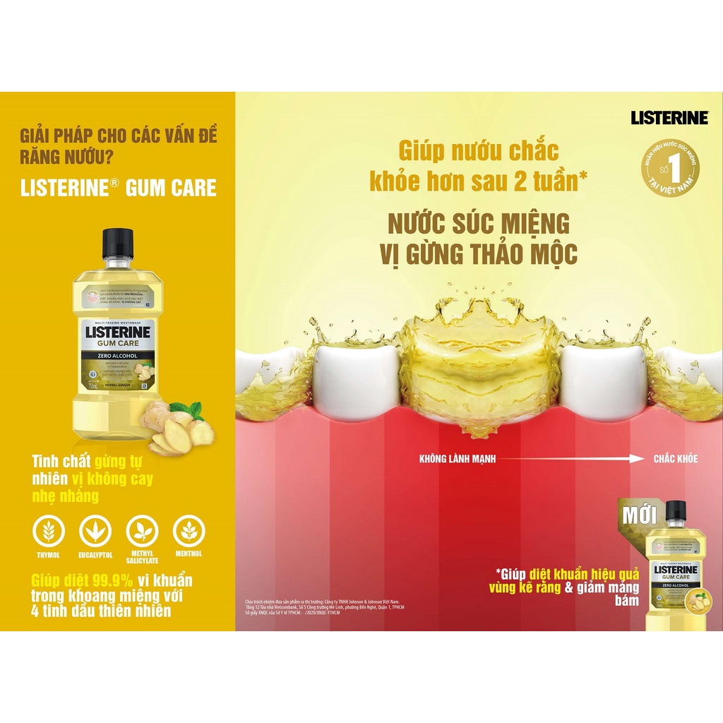 Nước Súc Miệng Listerine Gum Care Giúp Nướu Chắc Khỏe Vị Gừng Thảo Mộc 750ml