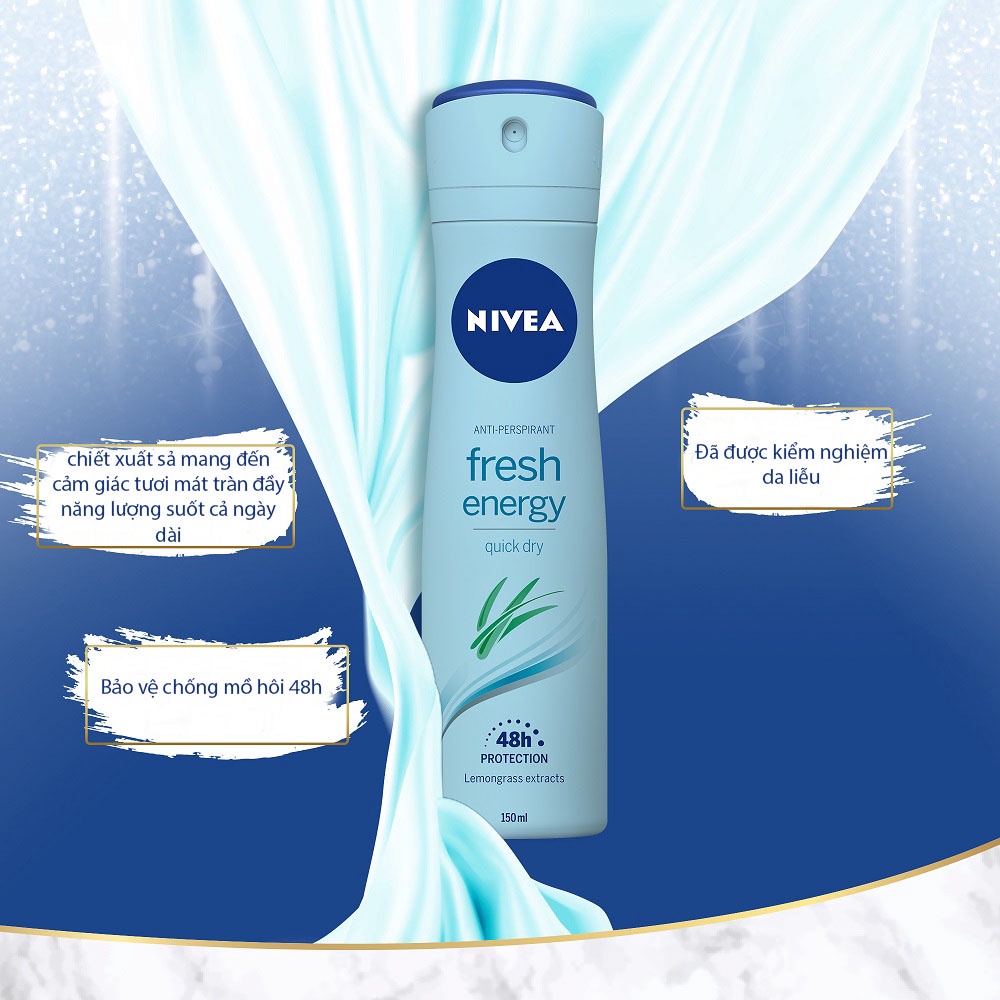 Xịt Ngăn Mùi Nivea Tươi Mát Sức Sống Anti-Perspirant Fresh Energy Quick Dry 150ml