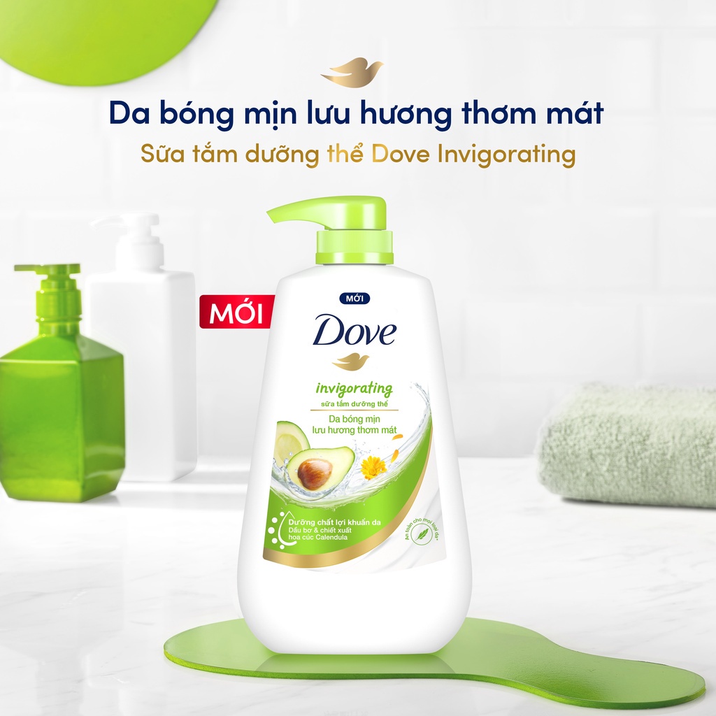 Sữa Tắm Dove Dưỡng Thể Invigorating Lưu Hương Thơm Mát Chiết Xuất Bơ & Hoa Cúc 500g