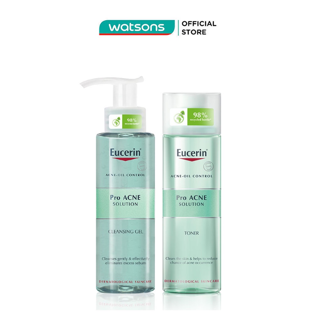 Combo Eucerin Sạch Sâu Cho Da Nhờn Mụn Pro Acne (Gel Rửa Mặt 200ml + Nước Cân Bằng 200ml)