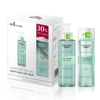 Combo Eucerin Sạch Sâu Cho Da Nhờn Mụn Pro Acne (Gel Rửa Mặt 200ml + Nước Cân Bằng 200ml)