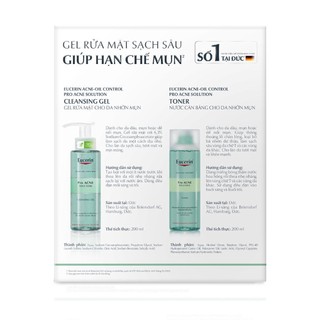 Combo Eucerin Sạch Sâu Cho Da Nhờn Mụn Pro Acne (Gel Rửa Mặt 200ml + Nước Cân Bằng 200ml)