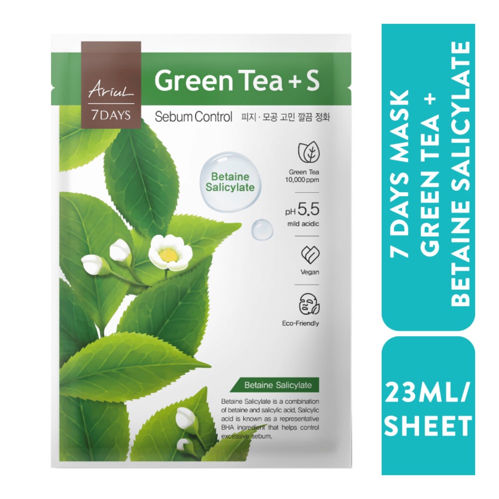 Mặt Nạ Ariul 7Days Green Tea + Betaine Salicylate Trà Xanh Se Khít Chân Lông Điều Tiết Bã Nhờn 23ml