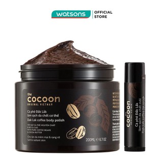 Combo Cocoon Cà Phê Đắk Lak (Làm Sạch Da Cơ Thể 200ml + Làm Sạch Da Môi 5g)