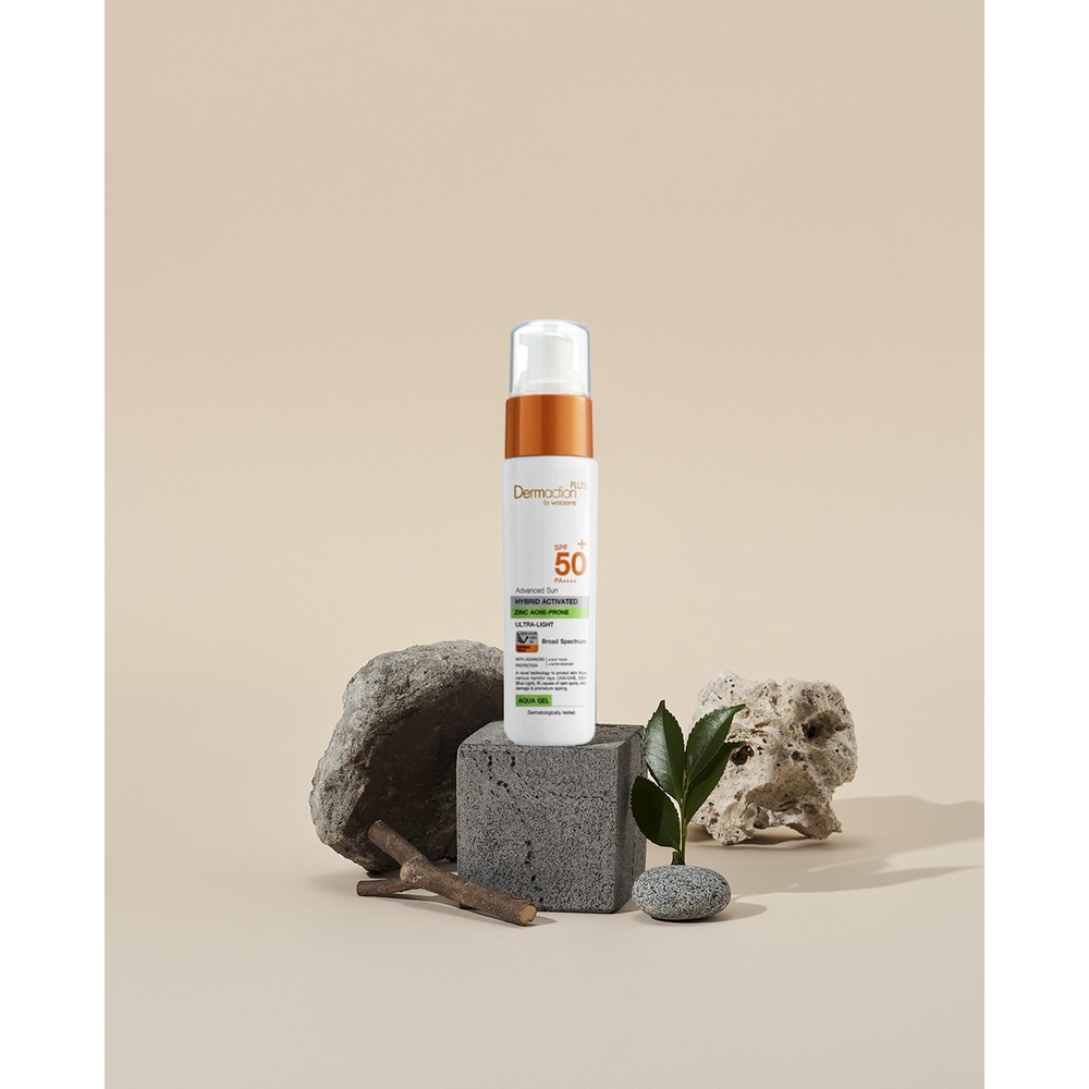 Chống Nắng Dermaction Plus By Watsons Advanced Sun Hybrid Zinc Acne-Prone Aqua Gel SPF50 PA++++ 40ml