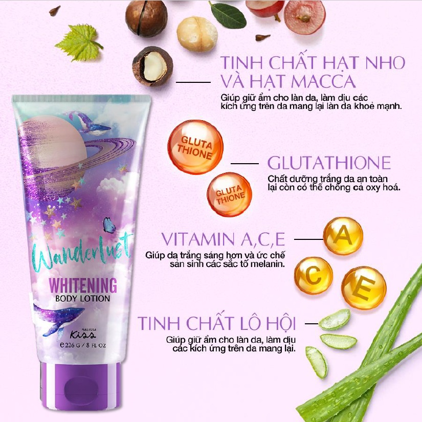 Bộ Quà Tặng Malissa Kiss Wanderlust (Sữa Dưỡng Thể Trắng Da Hương Nước Hoa 226g và Xịt Thơm Toàn Thân Hương Nước Hoa 88m
