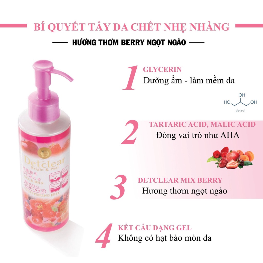Gel Tẩy Tế Bào Chết Meishoku Detclear Hương Dâu Bright & Peel Fruit Peeling Jelly 180ml