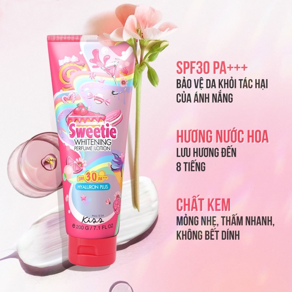 Dưỡng Thể Malissa Kiss Hương Nước Hoa Ngọt Ngào Whitening Perfect SPF30 PA+++ Sweetie 200g