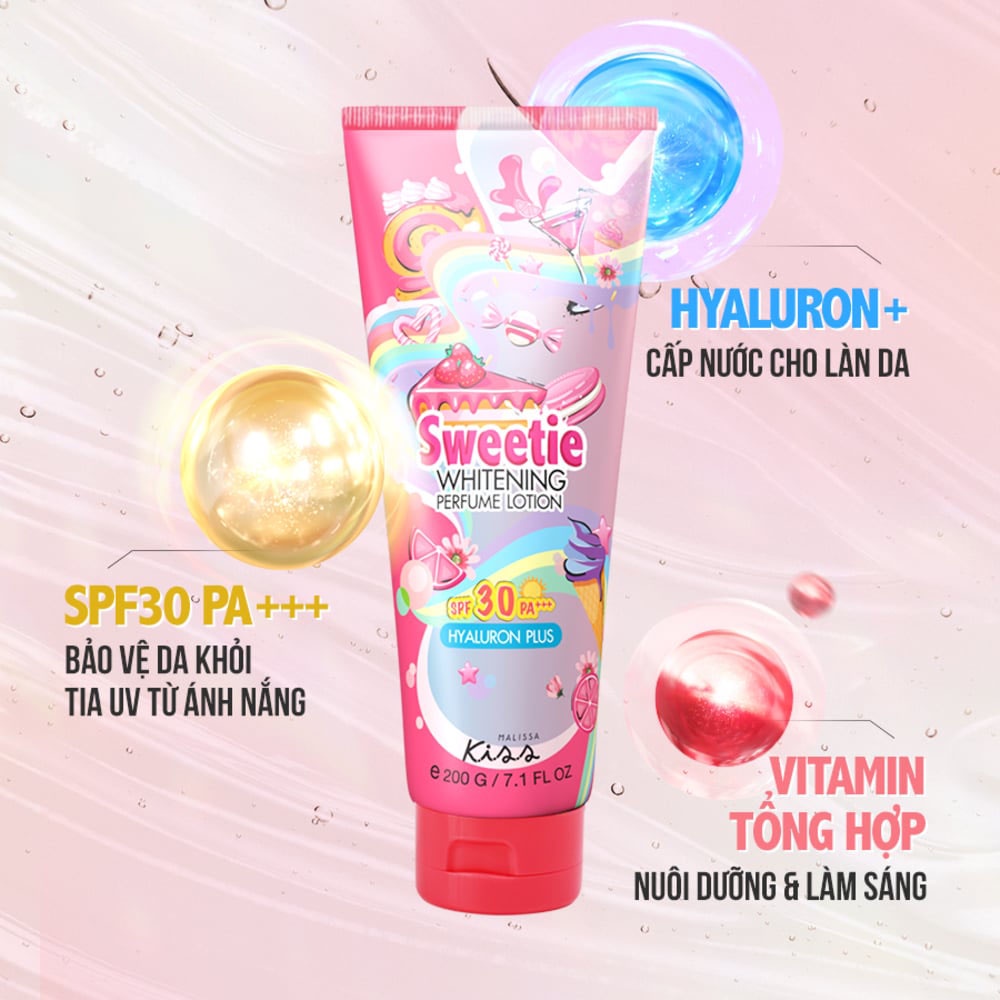 Dưỡng Thể Malissa Kiss Hương Nước Hoa Ngọt Ngào Whitening Perfect SPF30 PA+++ Sweetie 200g