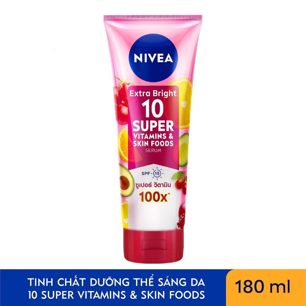 Tinh Chất Dưỡng Thể Nivea Sáng Da Extra Bright 10 Super Vitamin & Skin Foods Serum SPF15 180ml