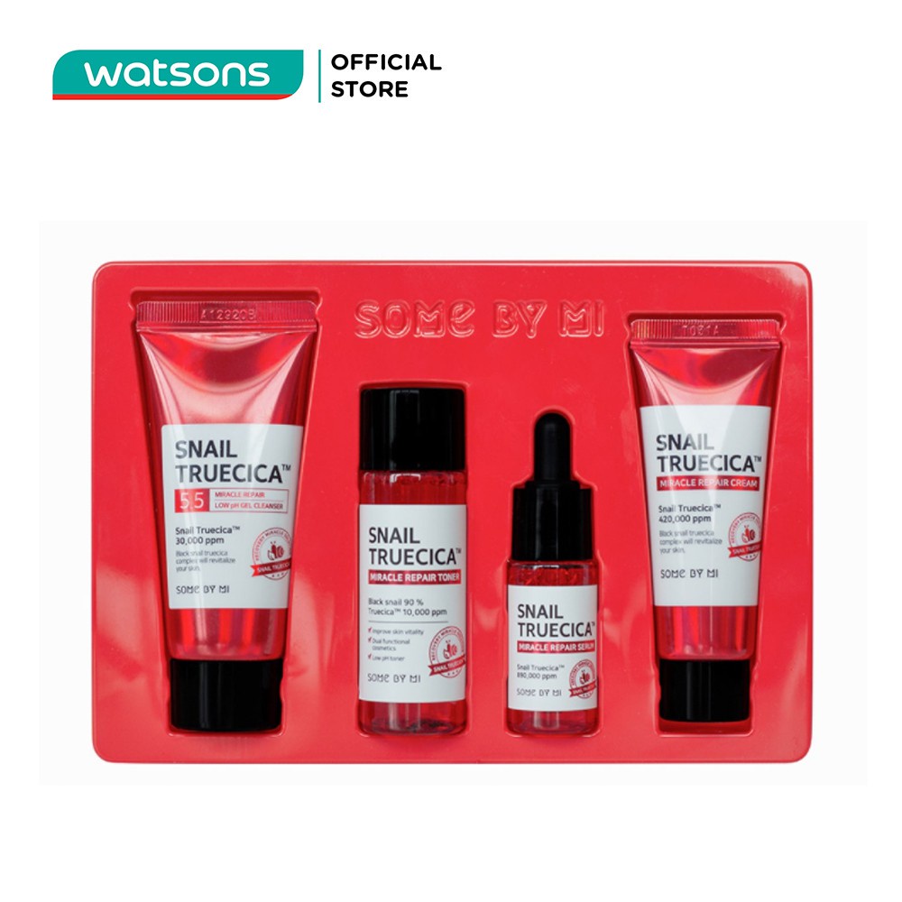 Combo Some By Mi Snail Truecica (Sữa Rửa Mặt 30ml+Nước Hoa Hồng 30ml+Tinh Chất 10ml+Kem Dưỡng 20g)
