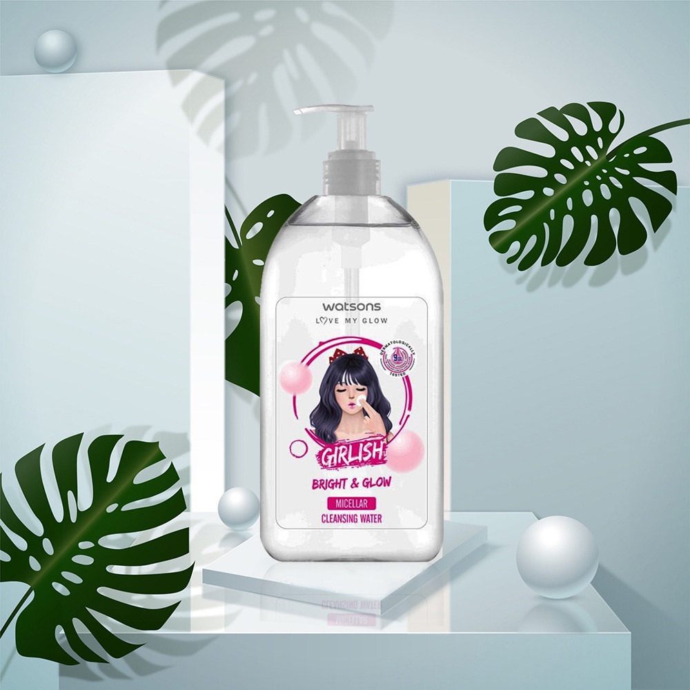 Nước Tẩy Trang Watsons Girlish Bright & Glow Micellar Cleansing Water Làm Sáng Da & Mềm Mại 485ml