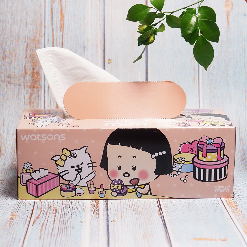 Khăn Giấy Hộp Watsons Velvety Soft Box Tissues Mobile Girl 3 Lớp 100 Miếng - Giao Mẫu Ngẫu Nhiên