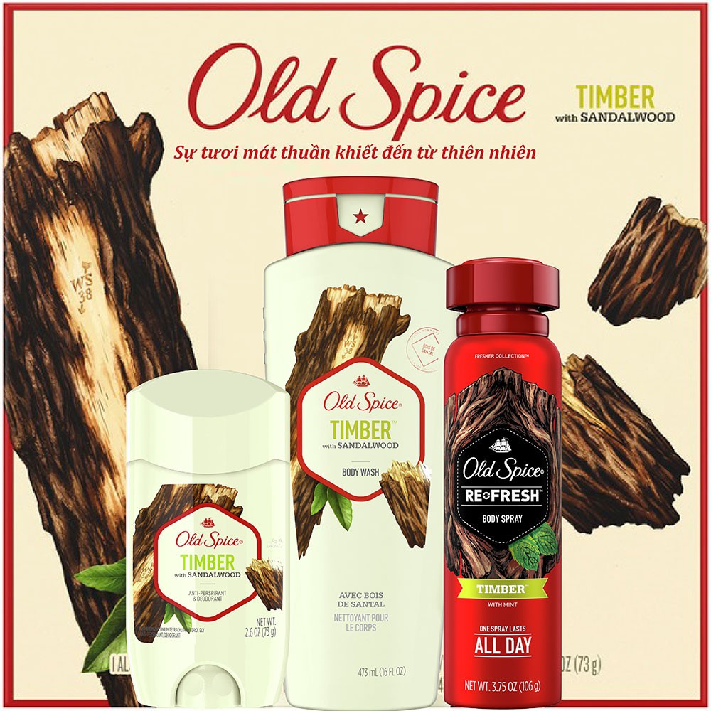 [Mã FMCGWA101 giảm 8% đơn 250K] Sáp Khử Mùi Old Spice Timber 73g