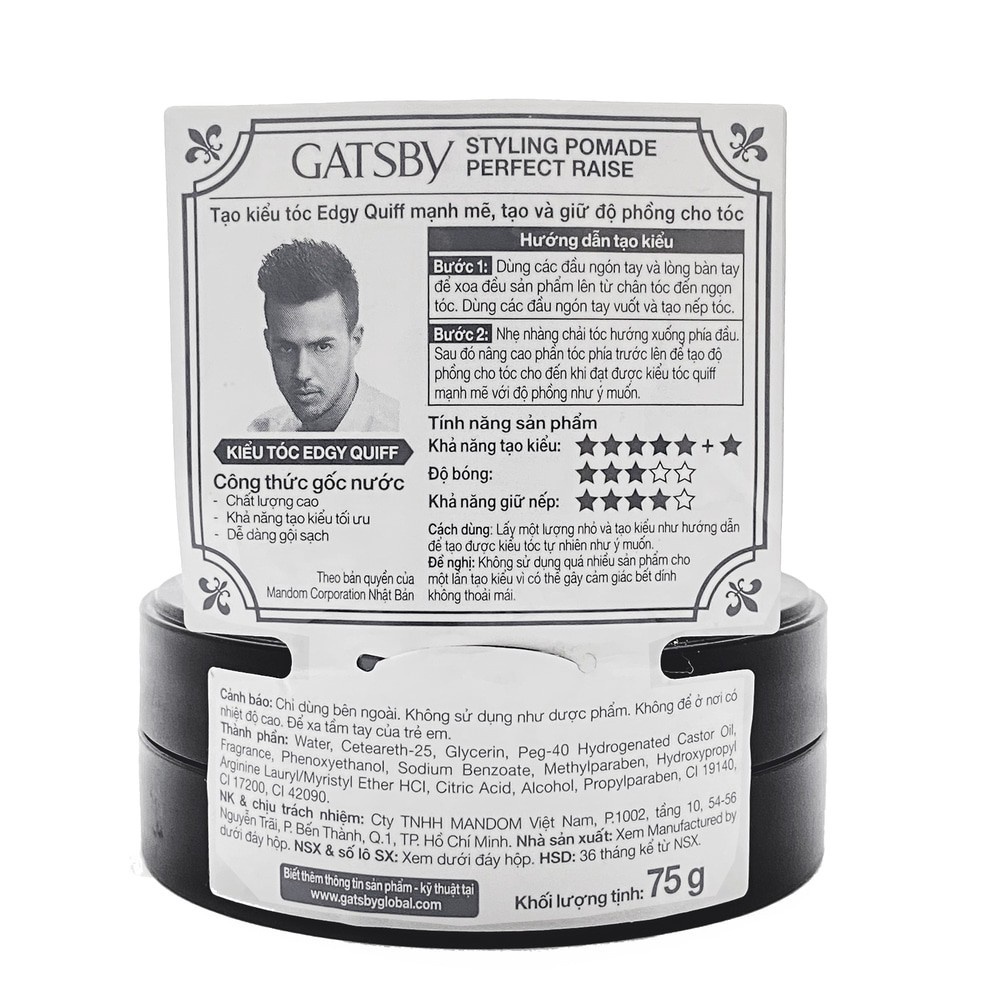 Wax Vuốt Tóc Gatsby Pomade Perfect Raise 75g