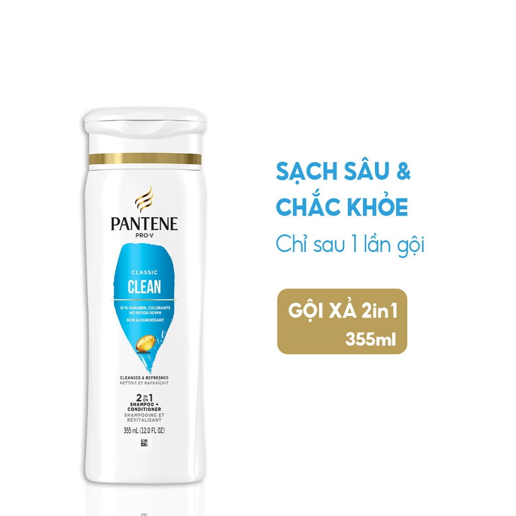 Dầu Gội Và Xả Pantene Classic Clean 2in1 Healthier Hair In 1 Wash 355ml