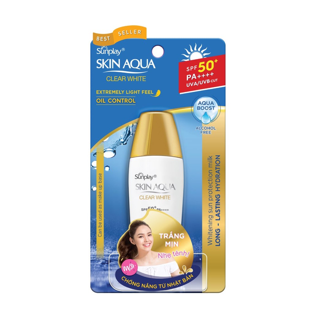 [Mã FMCGWA101 giảm 8% đơn 250K] Sữa Chống Nắng Dưỡng Da Trắng Mịn Tối Ưu Sunplay Skin Aqua Clear White SPF50+ 25g