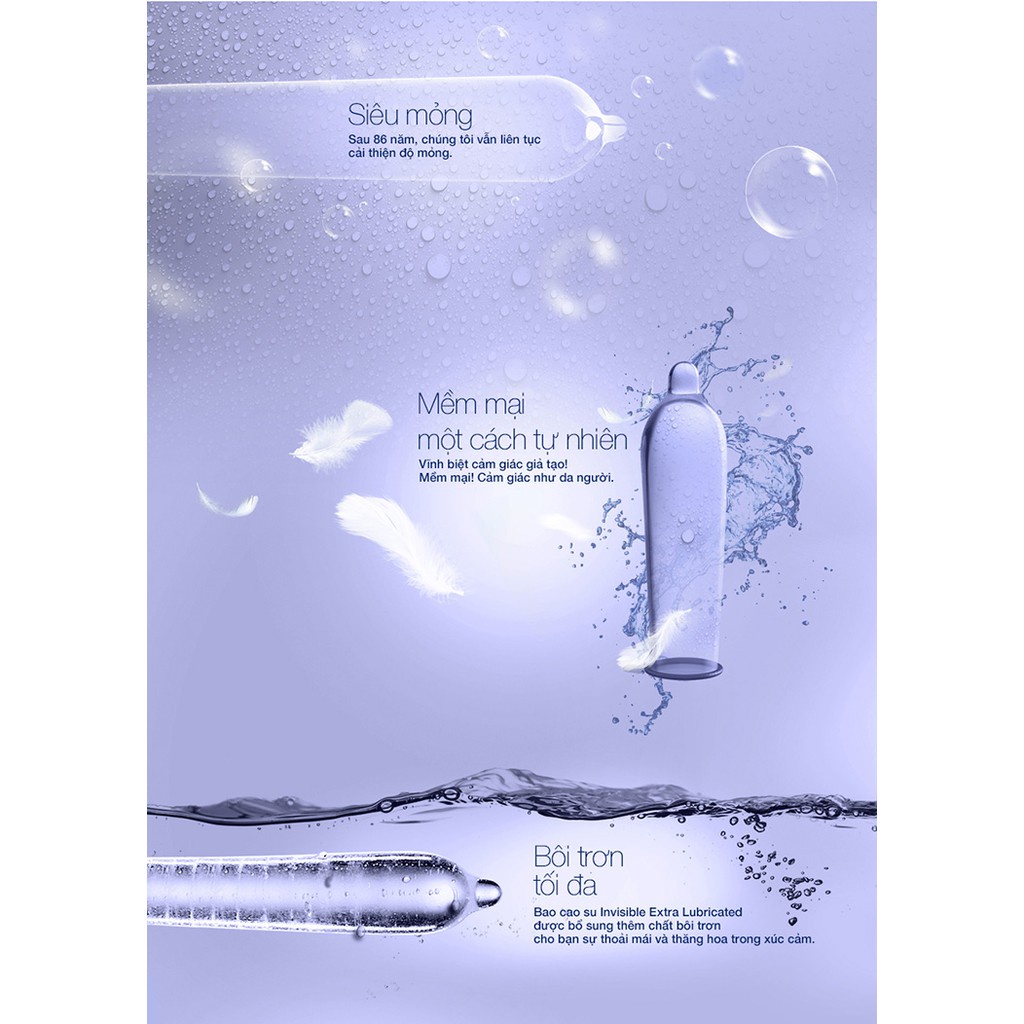 Bao Cao Su Durex Invisible Extra Thin/Lubri 10 cái/Hộp