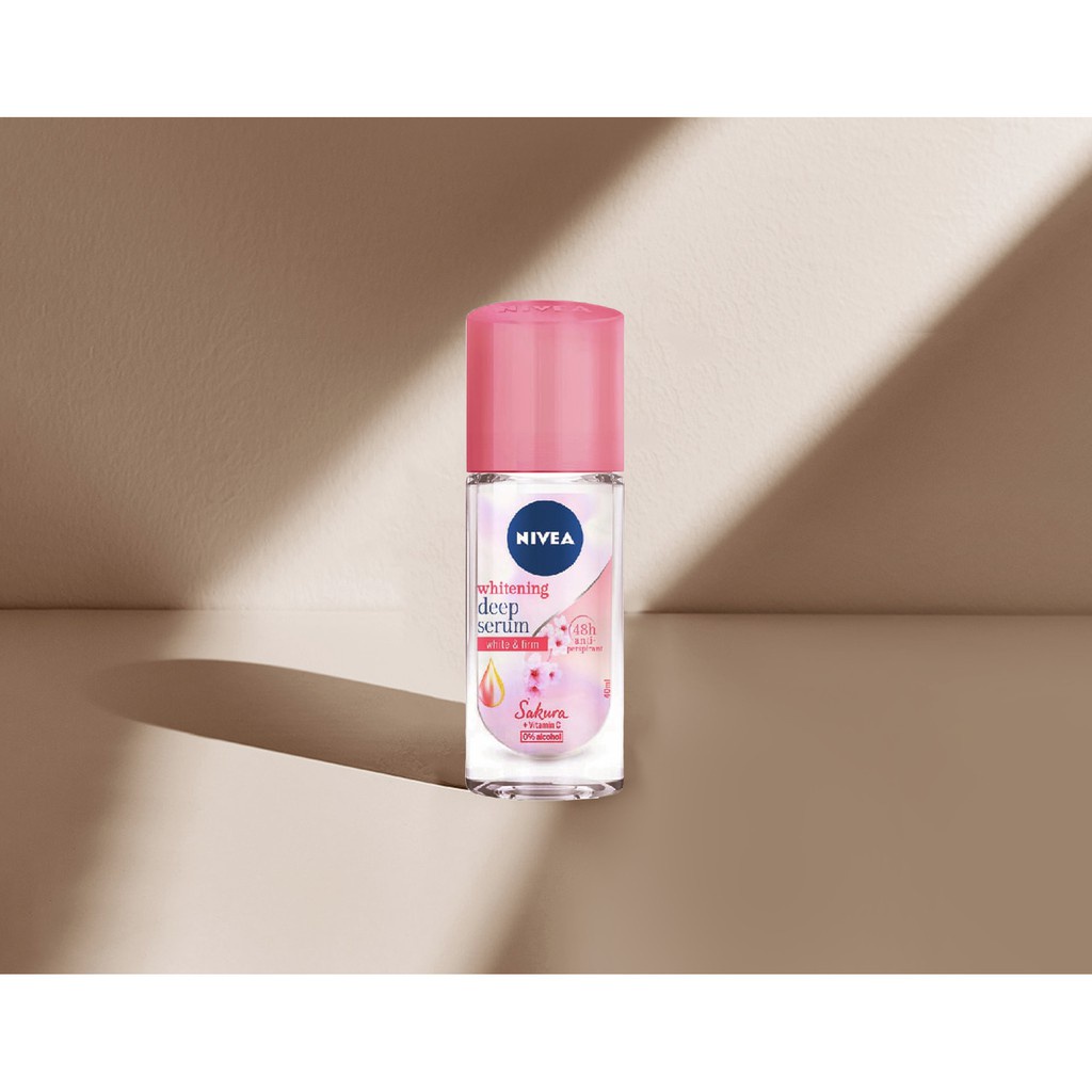Lăn Ngăn Mùi Nivea Whitening Deep Serum Sakura 0% Alcohol Roll On Hương Hoa Anh Đào 40ml