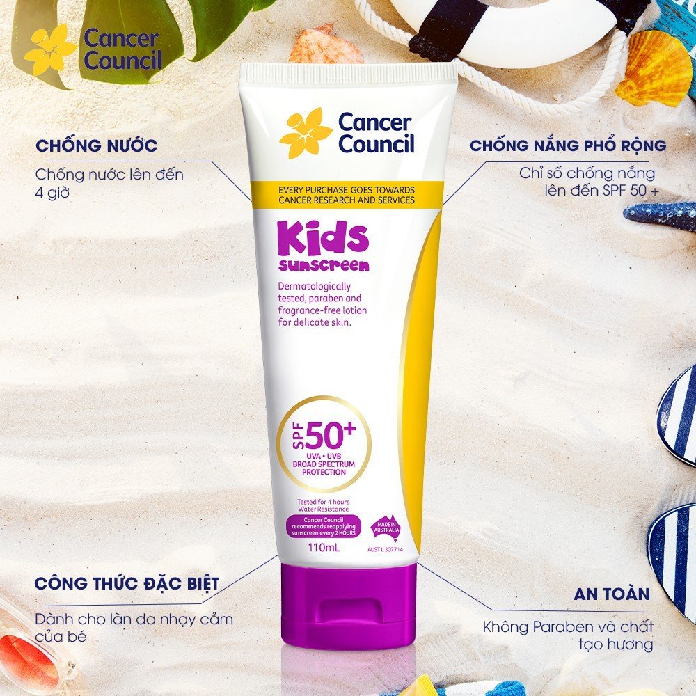Kem Chống Nắng Cancer Council Kids Dành Cho Trẻ Em SPF50+ 110ml