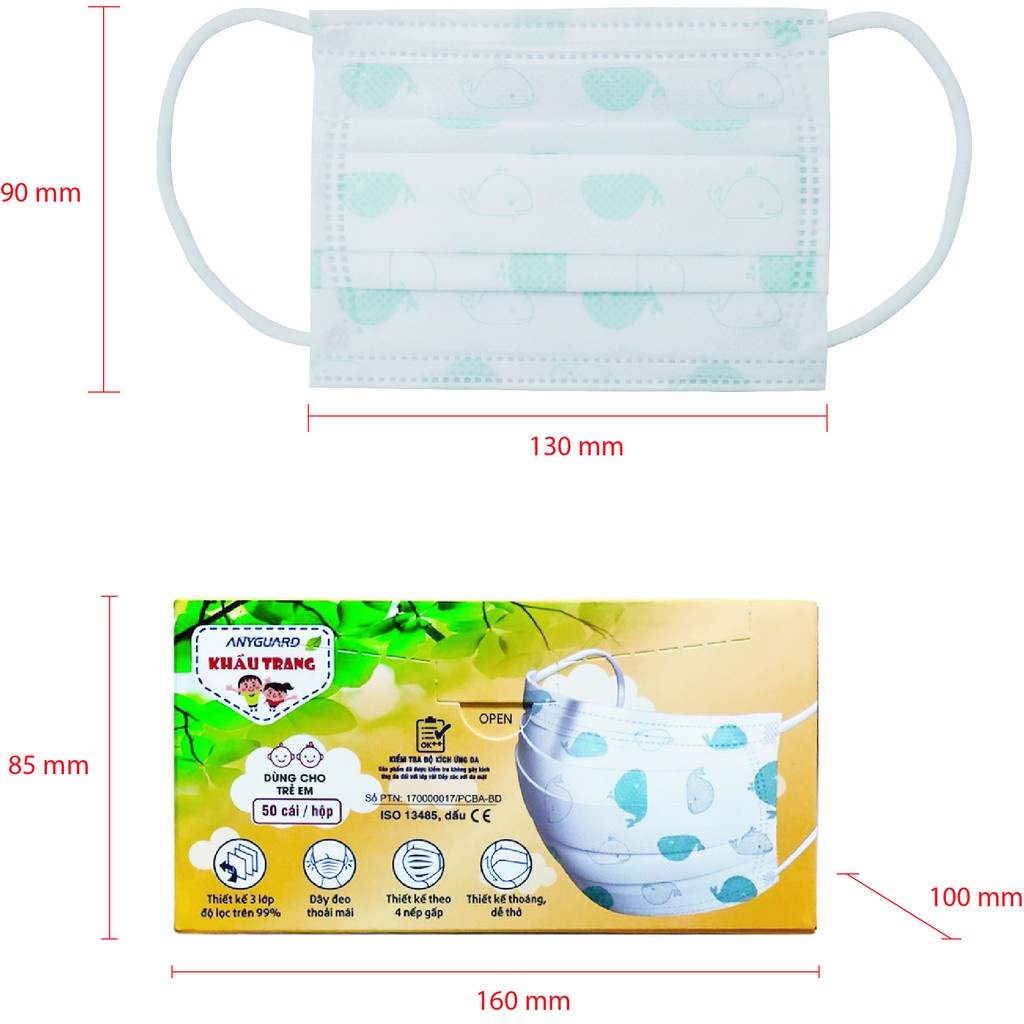 Khẩu Trang Anyguard Baby Cho Trẻ Em 50 Cái/ Hộp