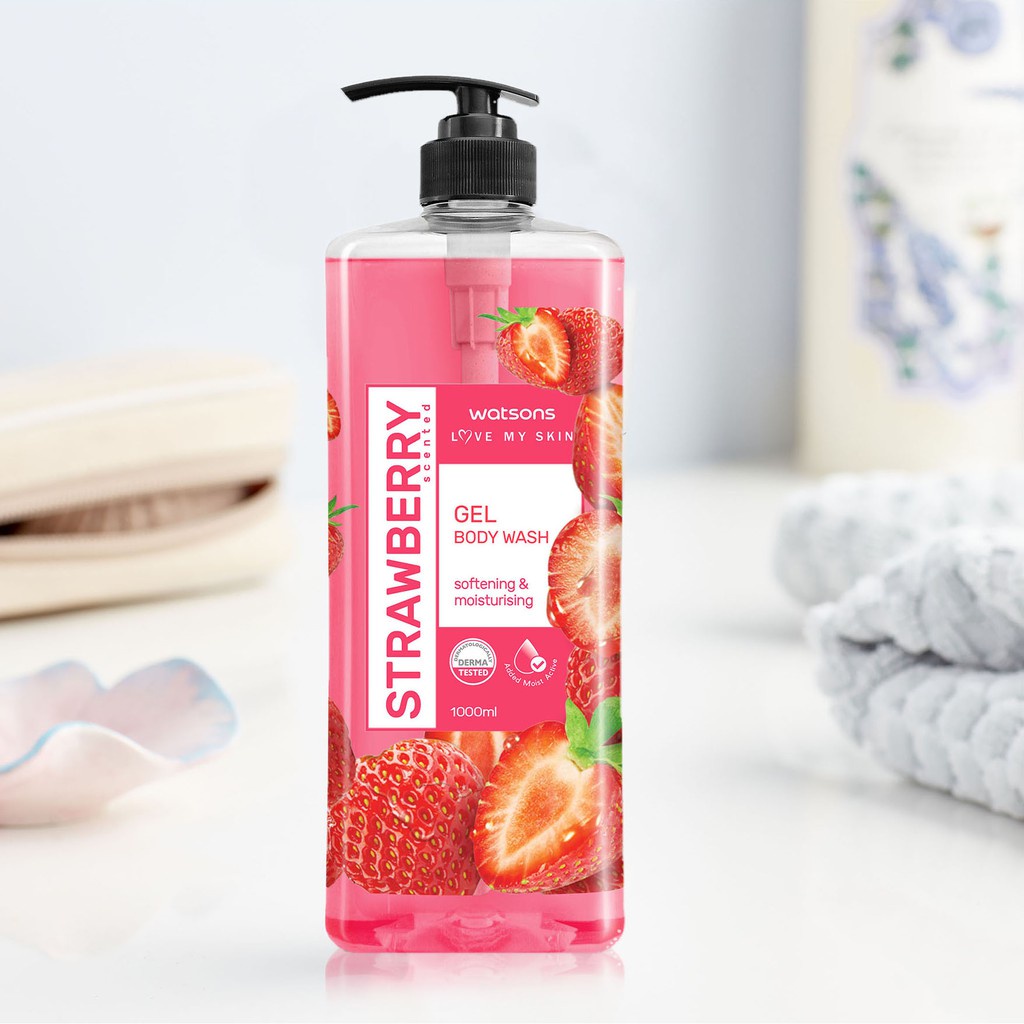 Gel Tắm Watsons Love My Skin Strawberry Scented Shower Gel Chiết Xuất Từ Dâu Tây 1000ml