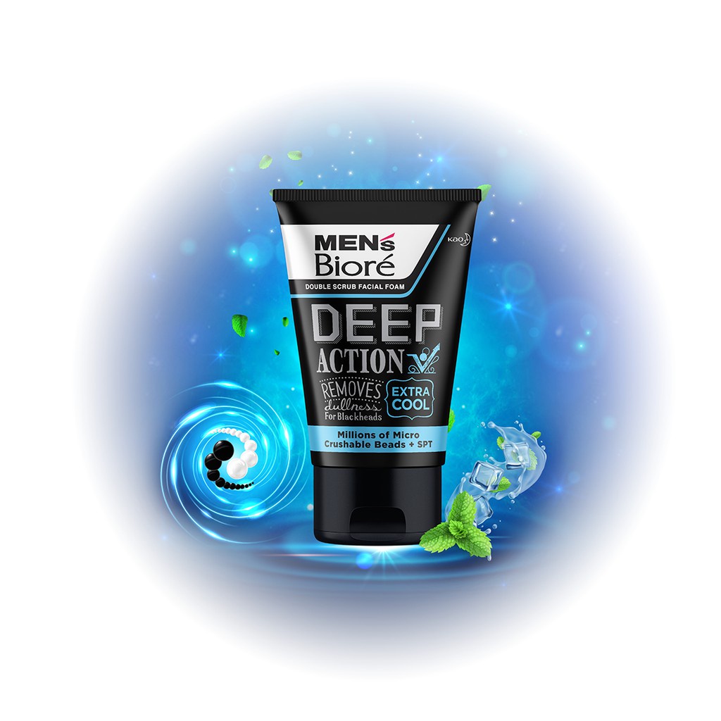 Sữa Rửa Mặt MEN's Bioré Foam Deep Action Extra Cool Mát Lạnh Sảng Khoái 100g