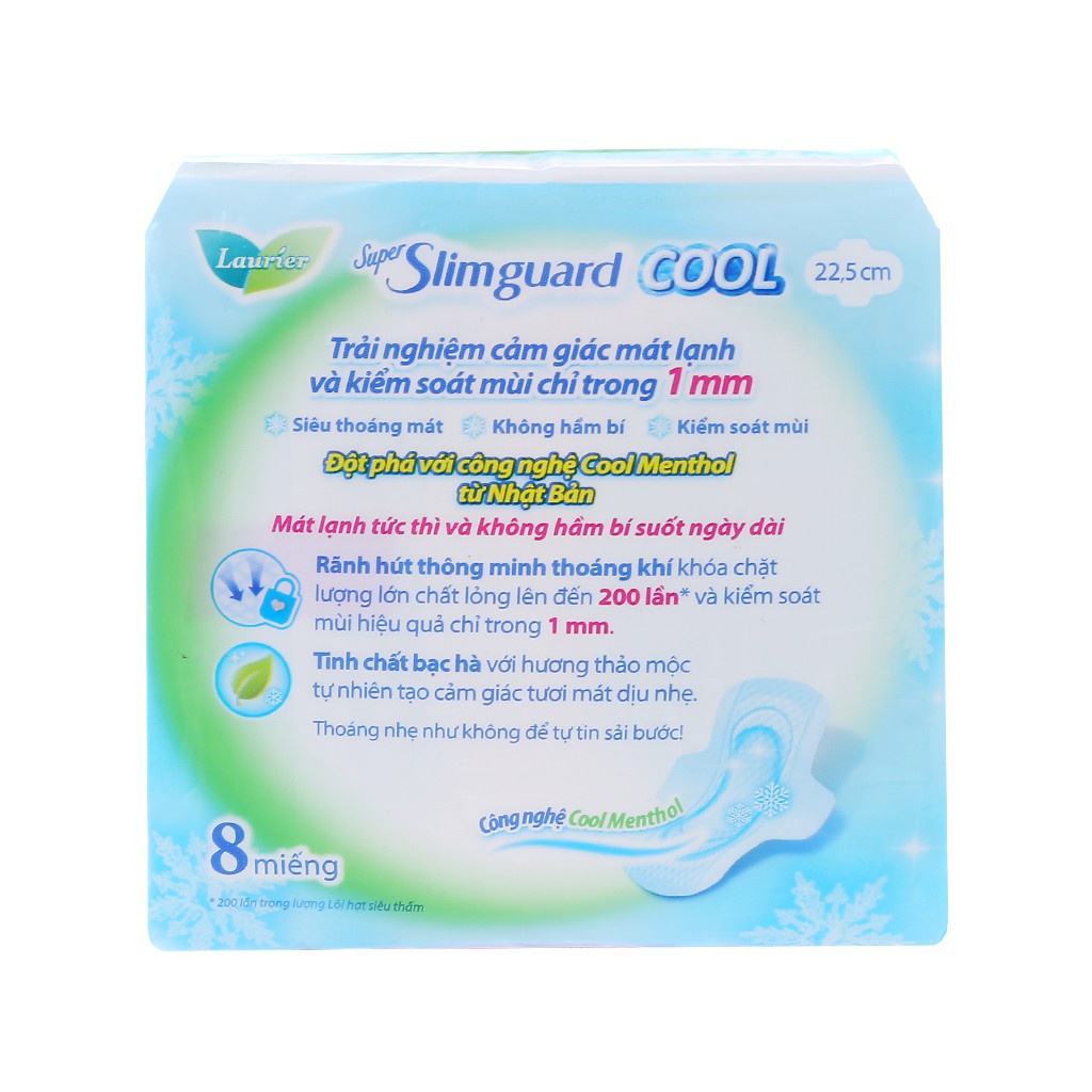 Băng Vệ Sinh Laurier Siêu Mỏng Mát lạnh 22cm 8 Miếng