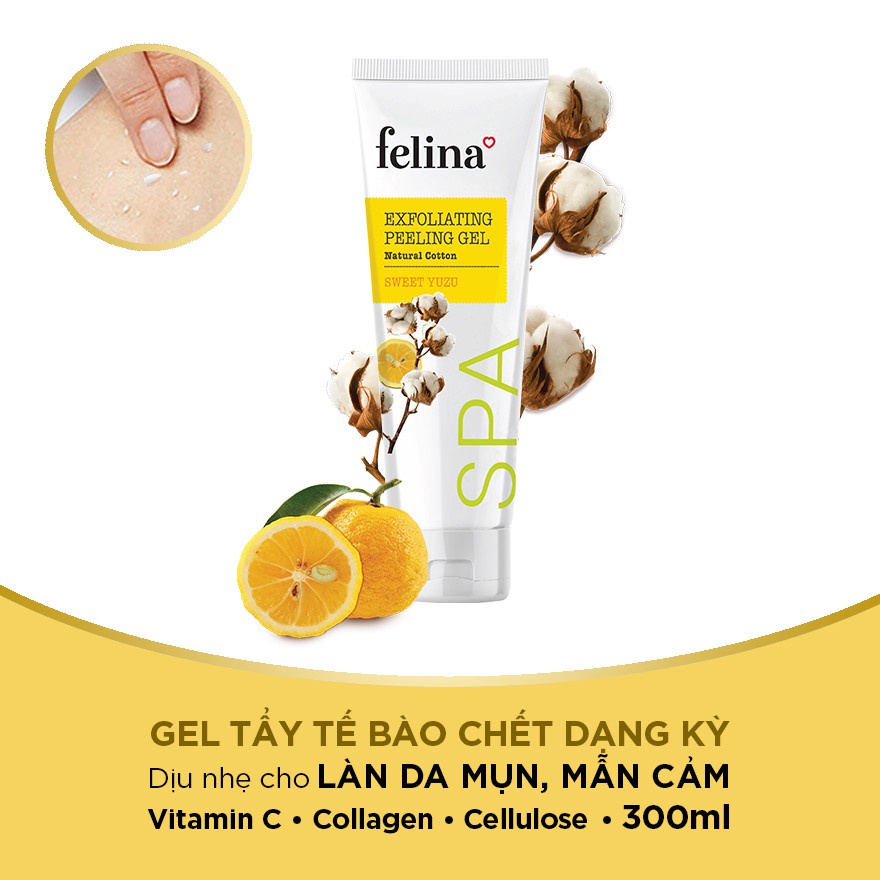 Gel Tẩy Tế Bào Da Felina Exfoliating Peeling Gel Sợi Bông Vải Chiết Xuất Cam Yuzu 300ml